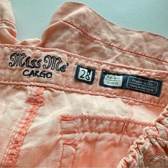 Miss Me Linen Shorts Mid Rise Women Size 28 Boho Casual Beach Pink Coral - Picture 6 of 15